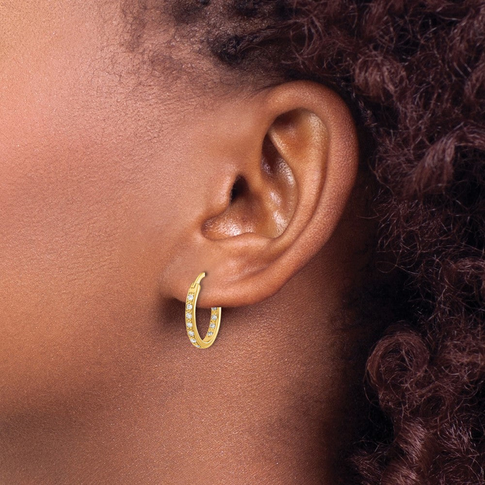 Solid 14k Yellow Gold Simulated CZ In/Out Hoop Earrings