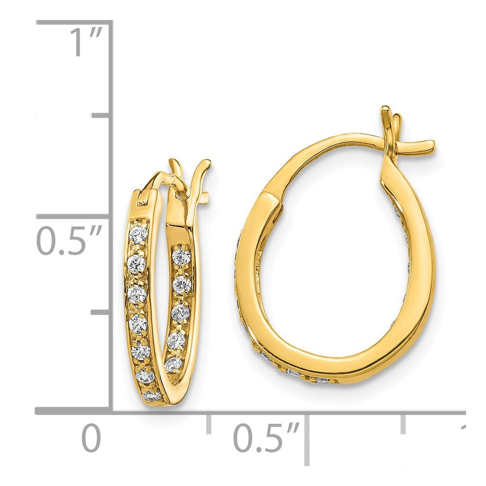 Solid 14k Yellow Gold Simulated CZ In/Out Hoop Earrings