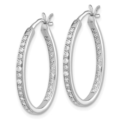 Solid 14k White Gold Simulated CZ In/Out Hoop Earrings