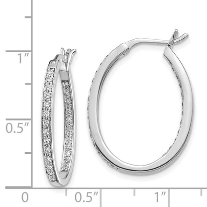 Solid 14k White Gold Simulated CZ In/Out Hoop Earrings