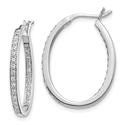 Solid 14k White Gold Simulated CZ In/Out Hoop Earrings