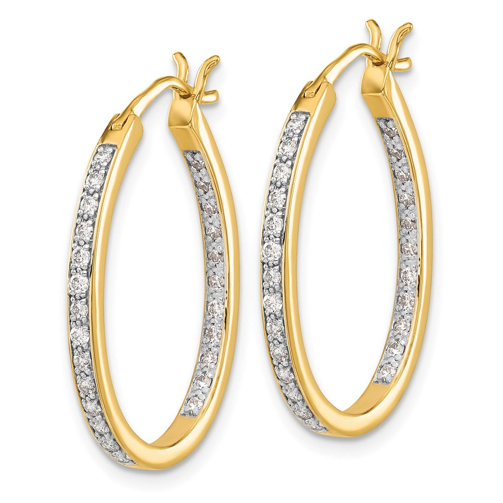 Solid 14k Yellow Gold Simulated CZ In/Out Hoop Earrings