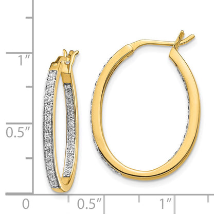 Solid 14k Yellow Gold Simulated CZ In/Out Hoop Earrings