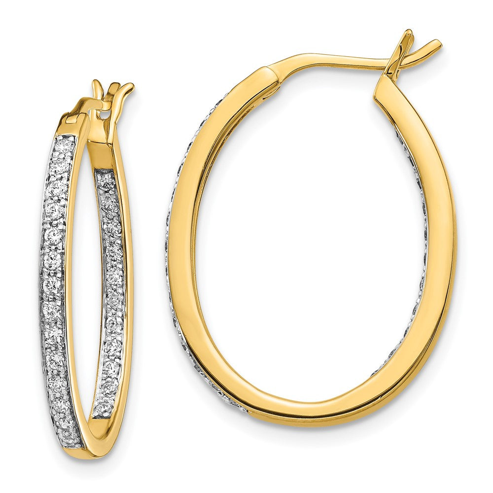Solid 14k Yellow Gold Simulated CZ In/Out Hoop Earrings