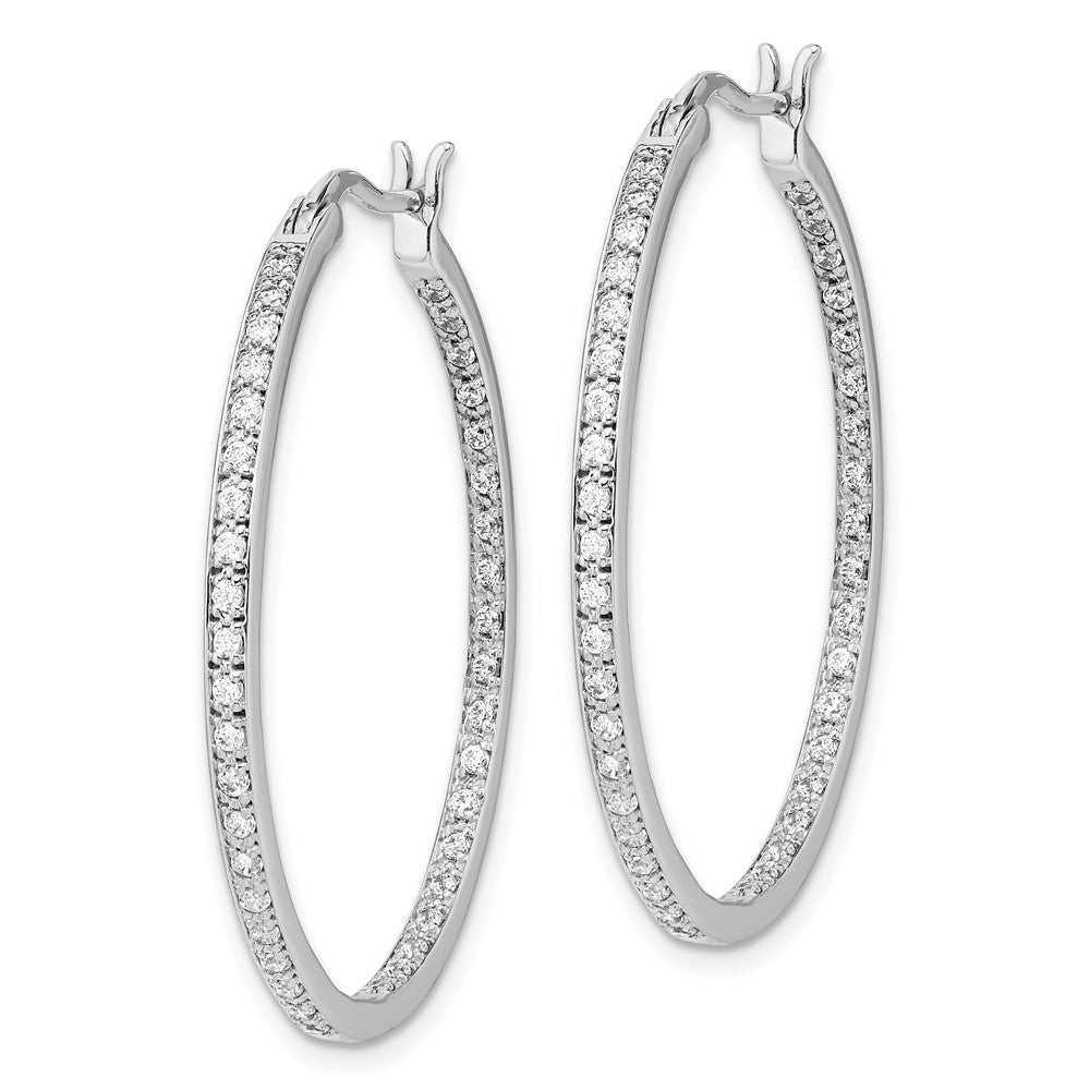 Solid 14k White Gold Simulated CZ In/Out Hoop Earrings