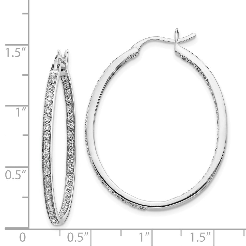 Solid 14k White Gold Simulated CZ In/Out Hoop Earrings