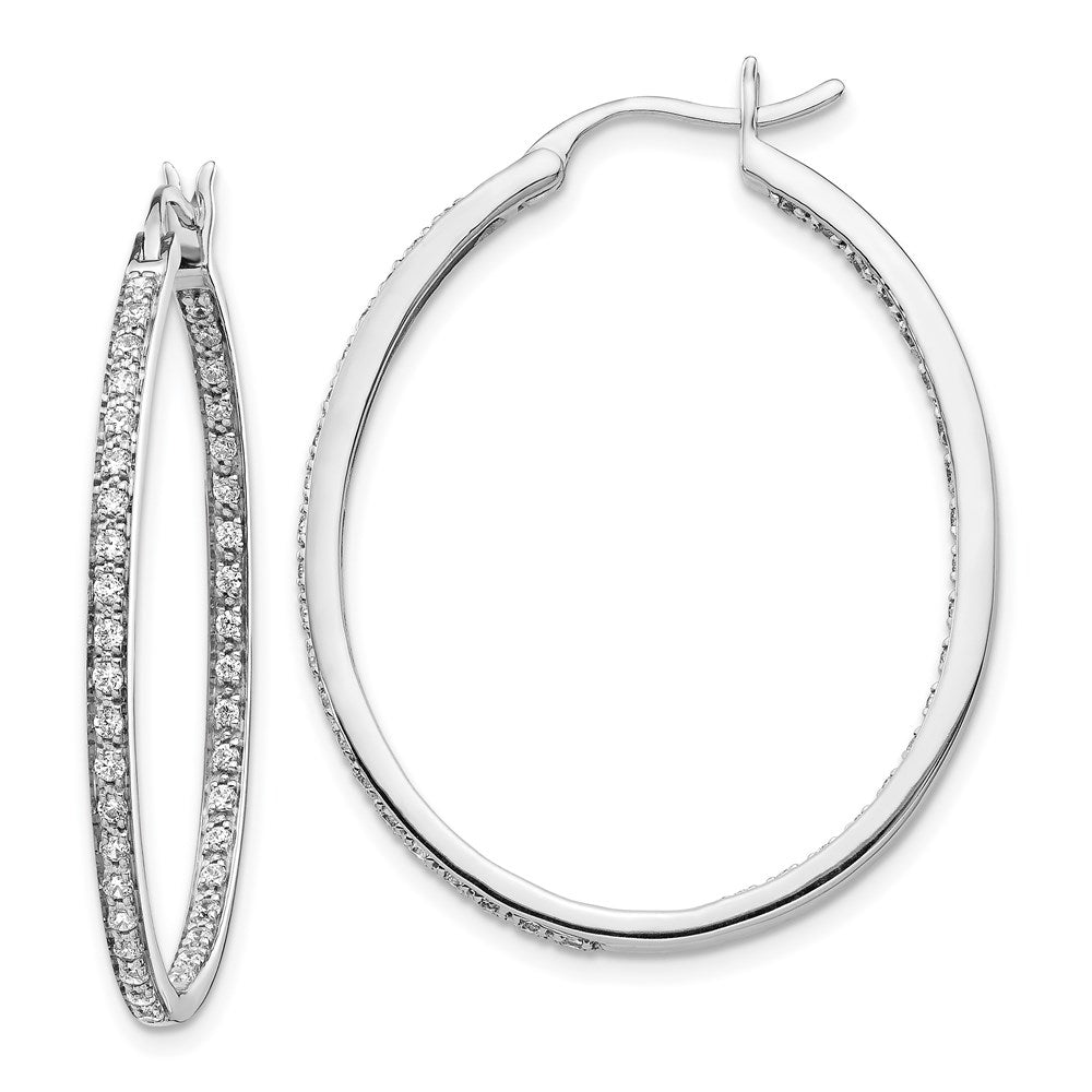 14k White Gold Real Diamond In/Out Hoop Earrings EM5427-075-WA