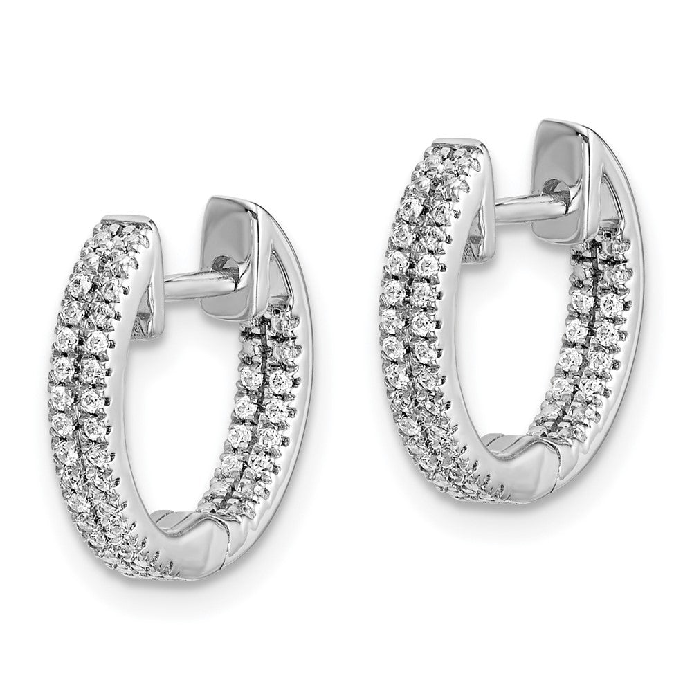 Solid 14k White Gold In/Out Simulated CZ Hinged Hoop Earrings