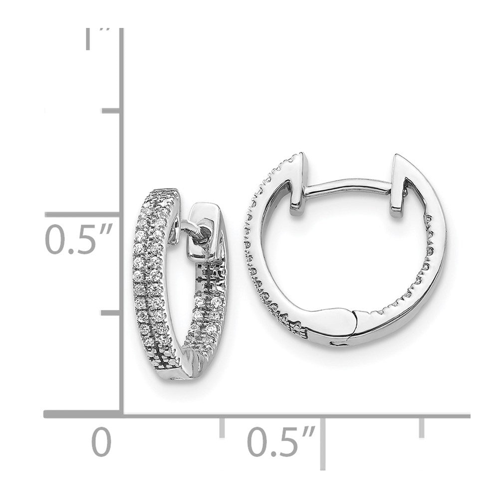 Solid 14k White Gold In/Out Simulated CZ Hinged Hoop Earrings
