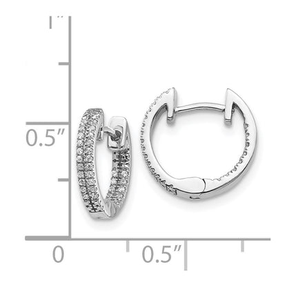 Solid 14k White Gold In/Out Simulated CZ Hinged Hoop Earrings
