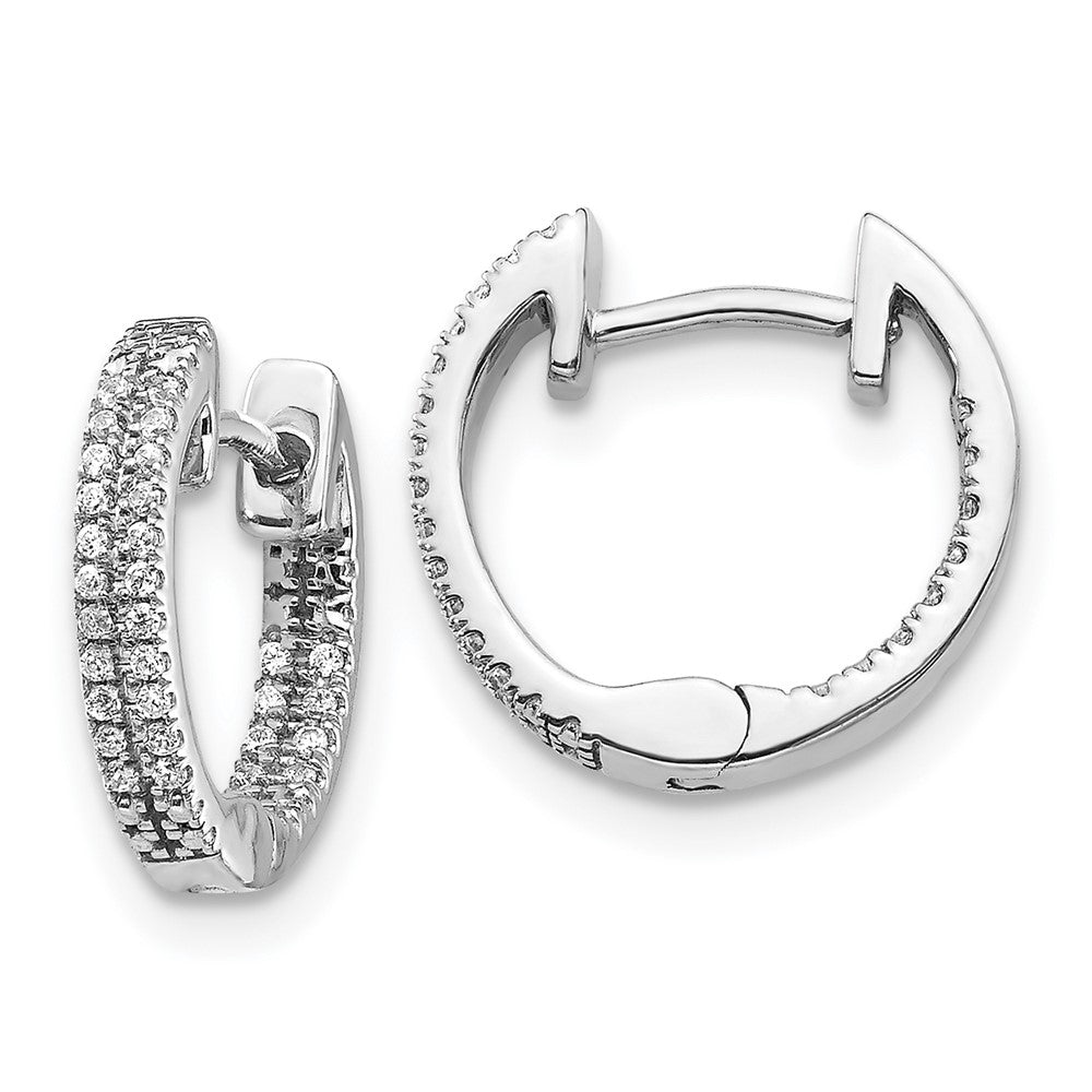 Solid 14k White Gold In/Out Simulated CZ Hinged Hoop Earrings