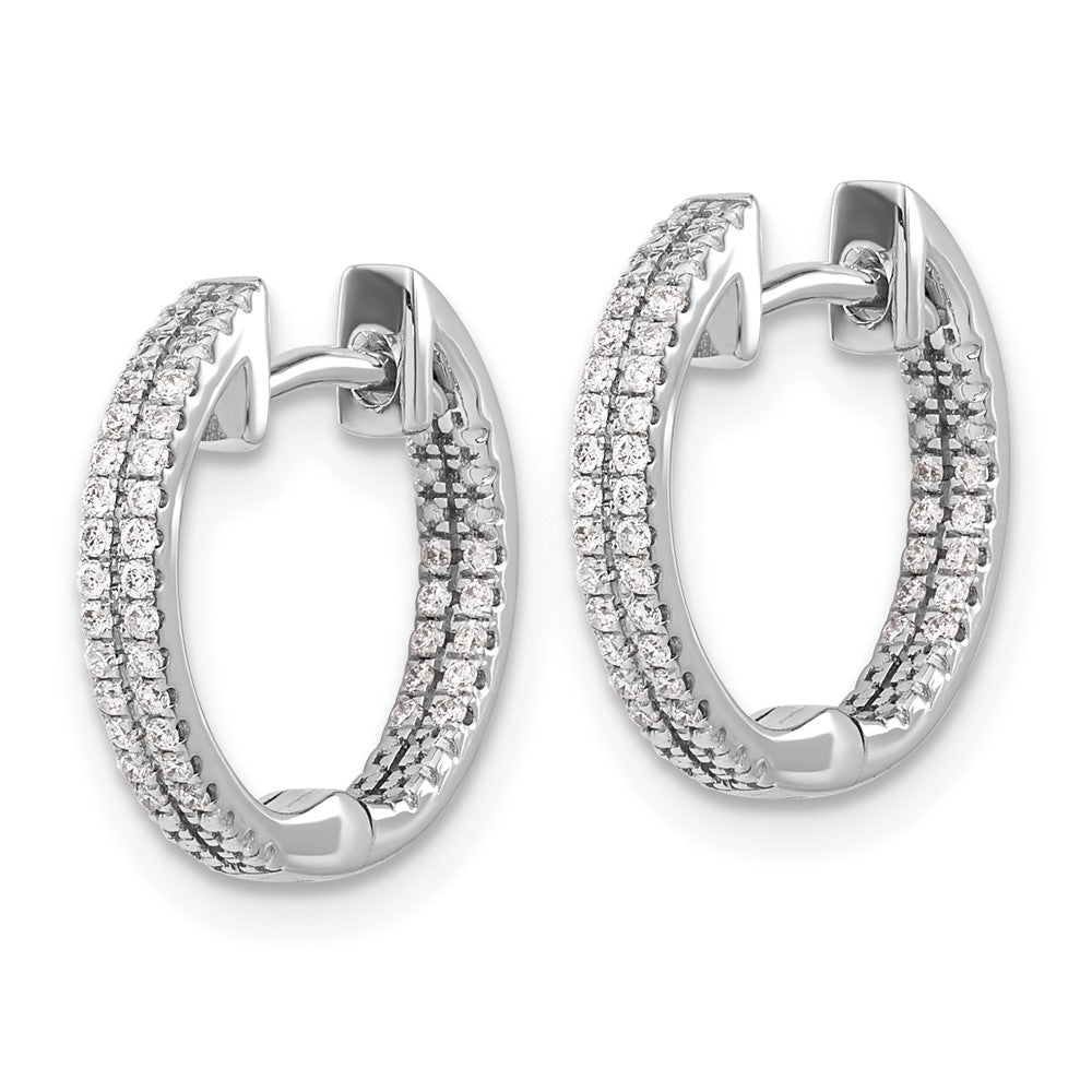 Solid 14k White Gold In/Out Simulated CZ Hinged Hoop Earrings