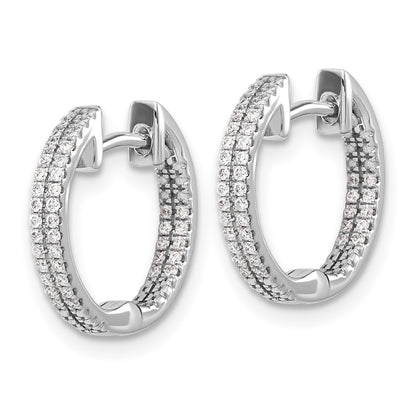 Solid 14k White Gold In/Out Simulated CZ Hinged Hoop Earrings
