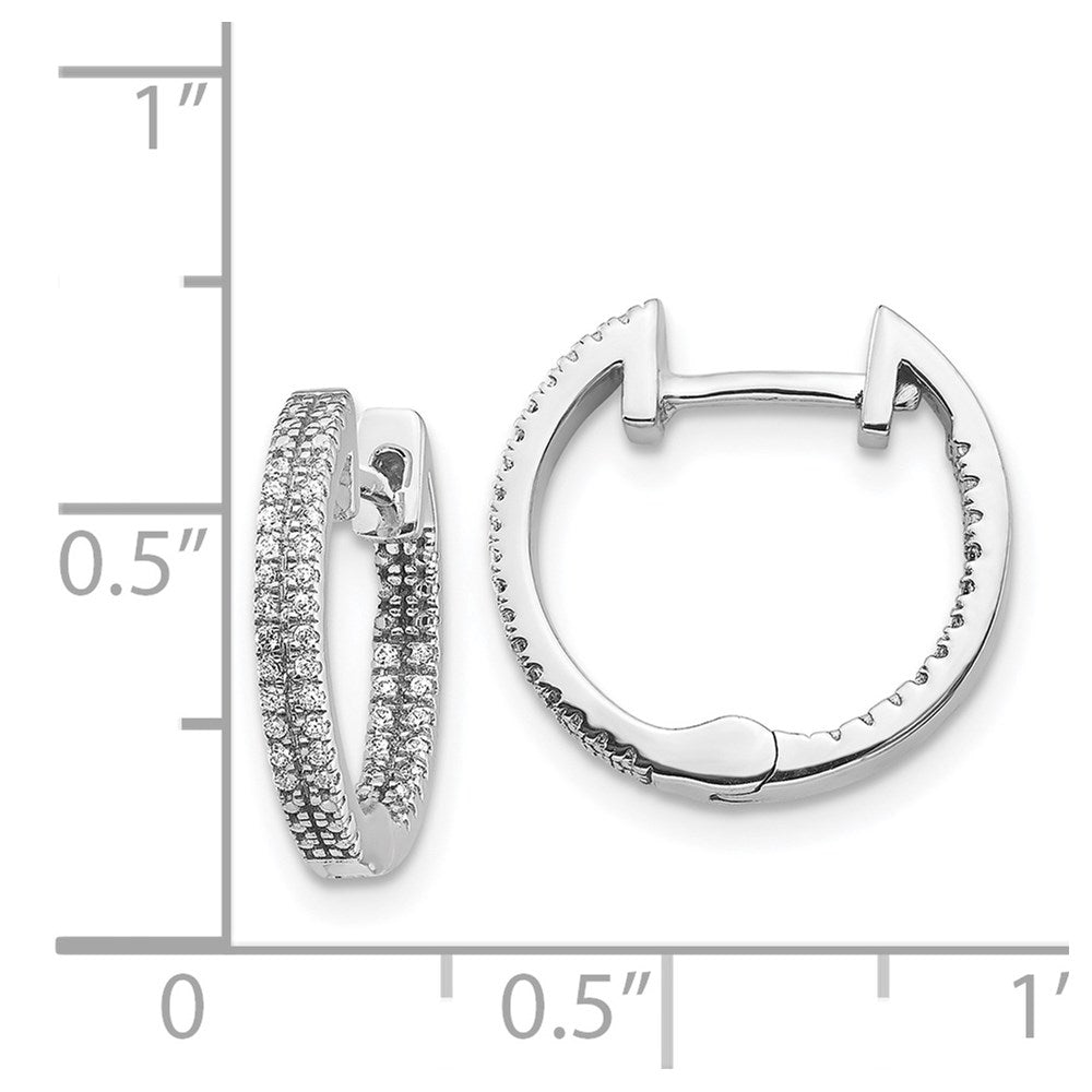 Solid 14k White Gold In/Out Simulated CZ Hinged Hoop Earrings