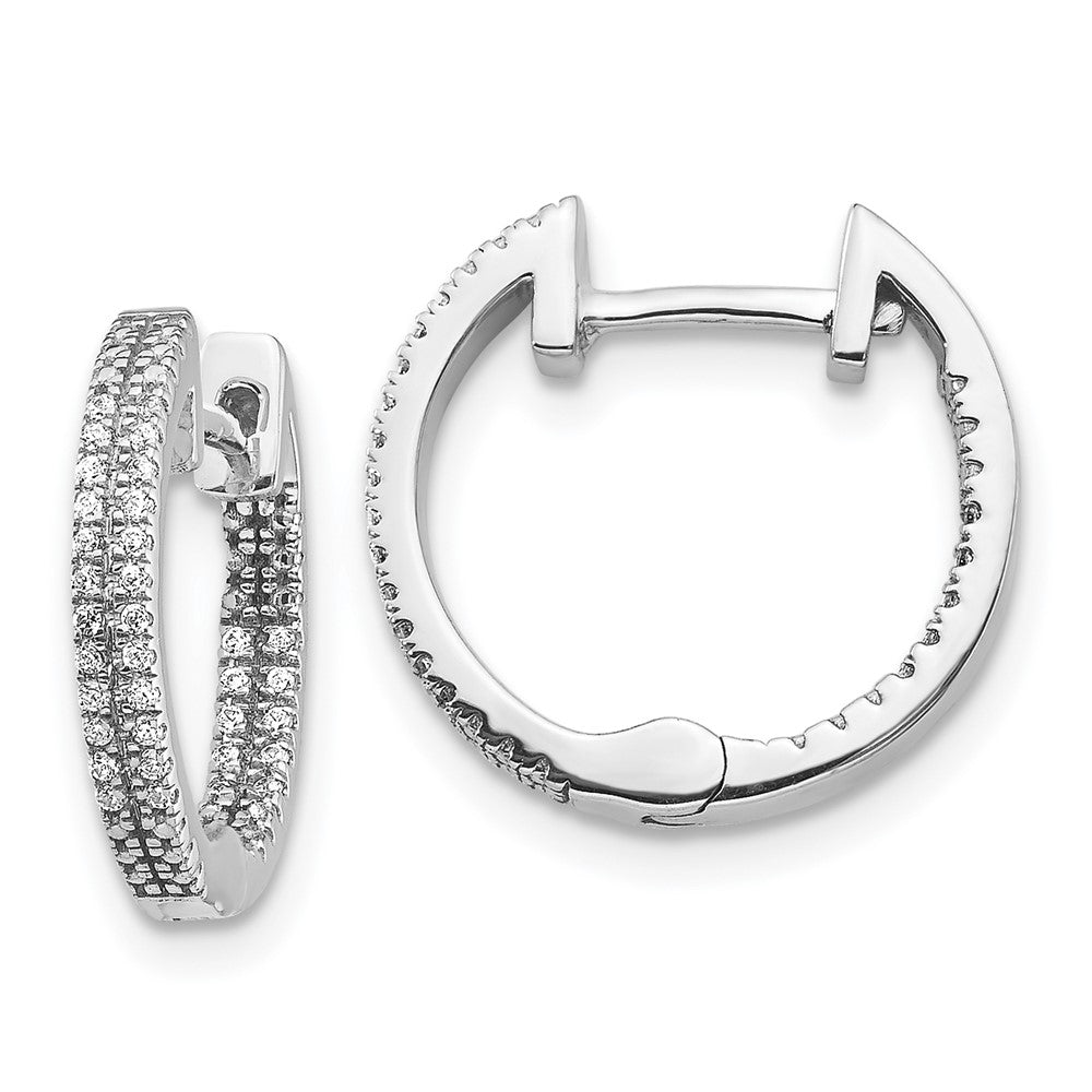 Solid 14k White Gold In/Out Simulated CZ Hinged Hoop Earrings