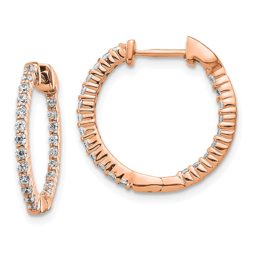 Solid 14k Rose Gold Polished Simulated CZ In/Out Hinged Hoop Earrings