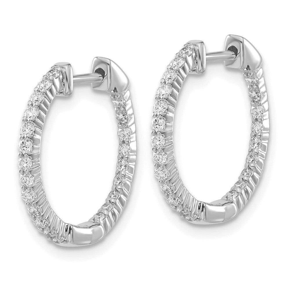 Solid 14k White Gold Polished Simulated CZ In/Out Hinged Hoop Earrings