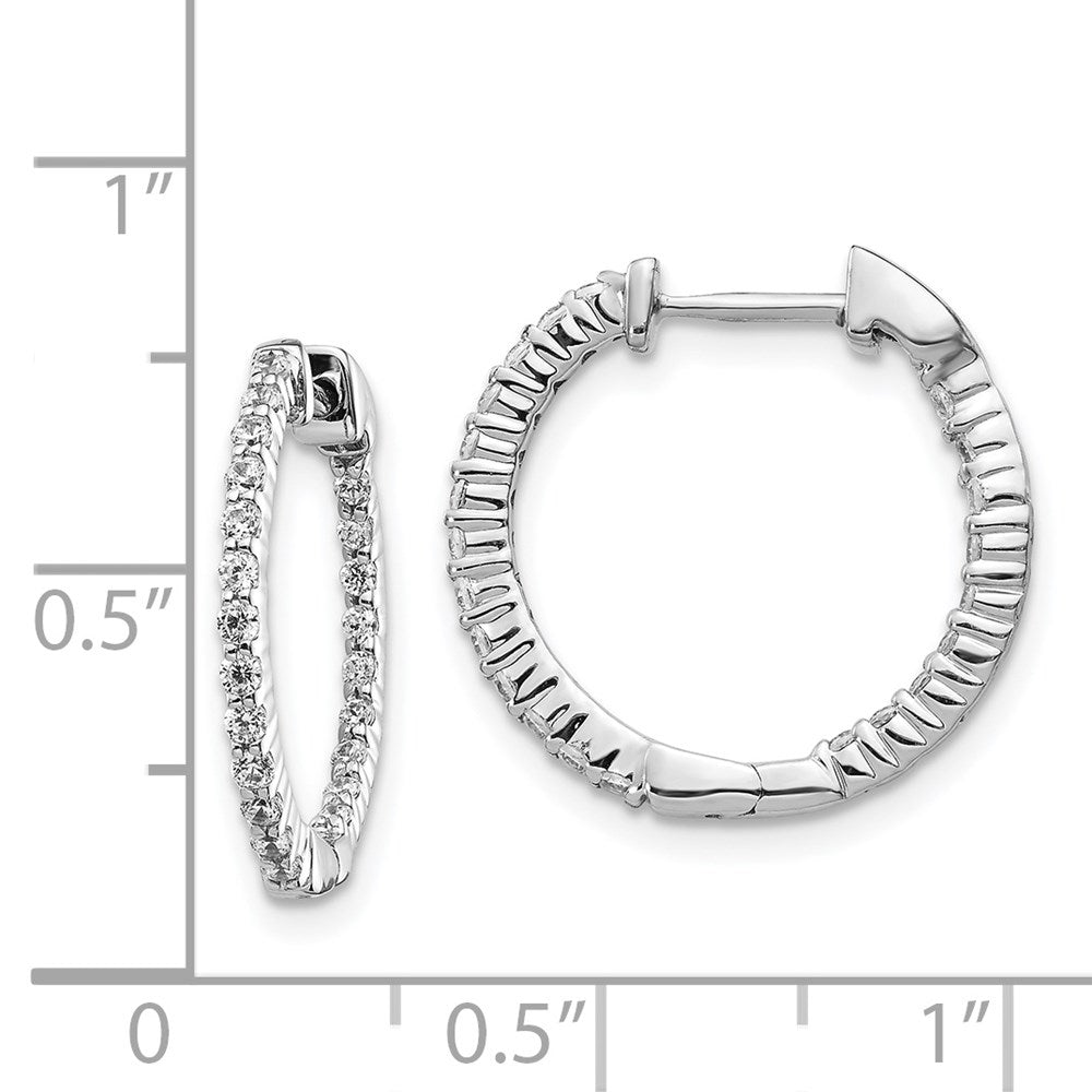 Solid 14k White Gold Polished Simulated CZ In/Out Hinged Hoop Earrings