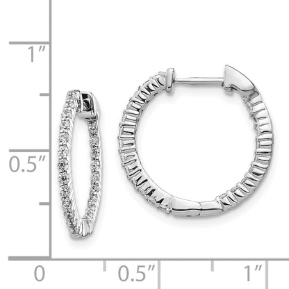 Solid 14k White Gold Polished Simulated CZ In/Out Hinged Hoop Earrings