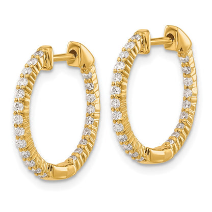 Solid 14k Yellow Gold Polished Simulated CZ In/Out Hinged Hoop Earrings