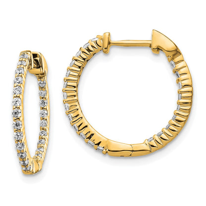 Solid 14k Yellow Gold Polished Simulated CZ In/Out Hinged Hoop Earrings