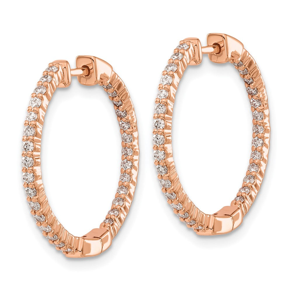 Solid 14k Rose Gold Polished Simulated CZ In/Out Hinged Hoop Earrings