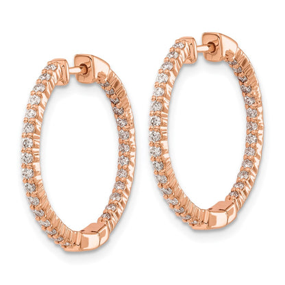 Solid 14k Rose Gold Polished Simulated CZ In/Out Hinged Hoop Earrings