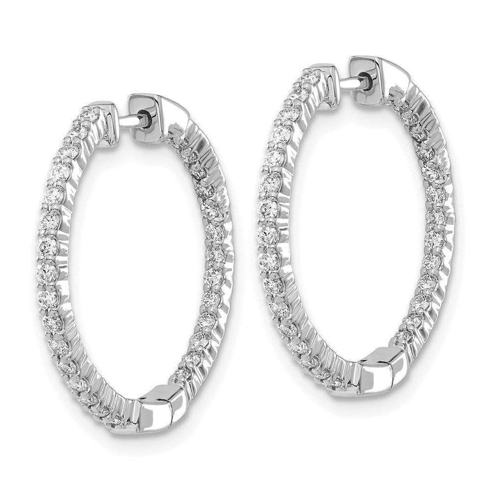 Solid 14k White Gold Polished Simulated CZ In/Out Hinged Hoop Earrings