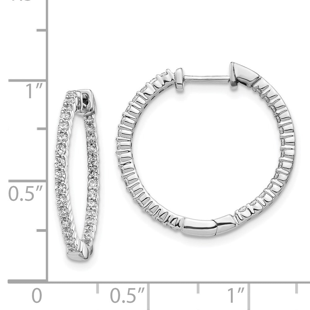 Solid 14k White Gold Polished Simulated CZ In/Out Hinged Hoop Earrings