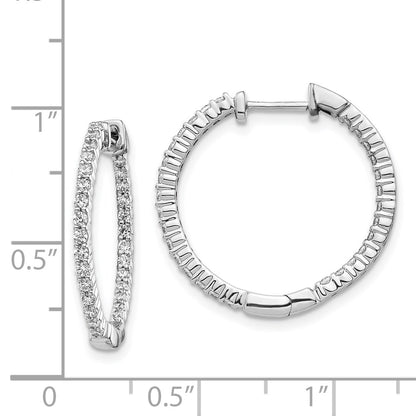 Solid 14k White Gold Polished Simulated CZ In/Out Hinged Hoop Earrings