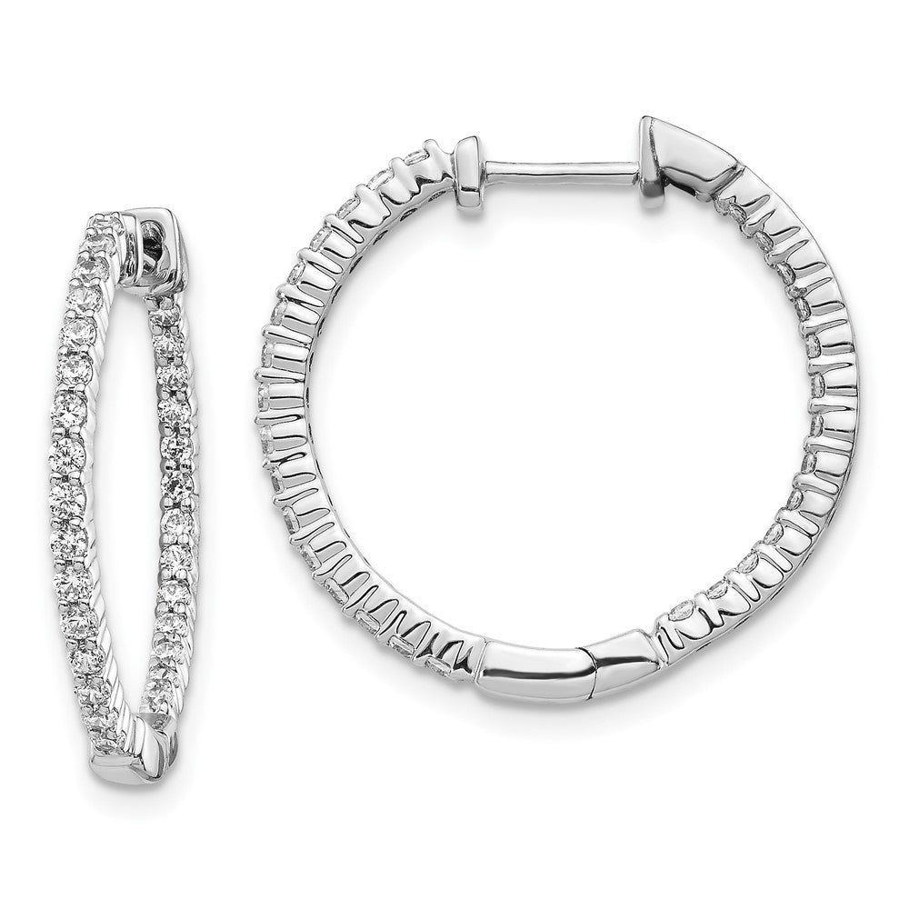 Solid 14k White Gold Polished Simulated CZ In/Out Hinged Hoop Earrings