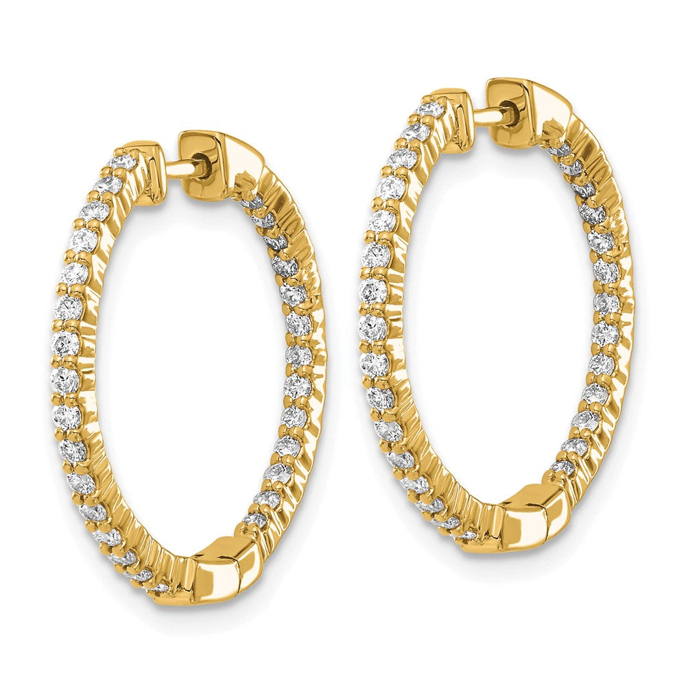 Solid 14k Yellow Gold Polished Simulated CZ In/Out Hinged Hoop Earrings