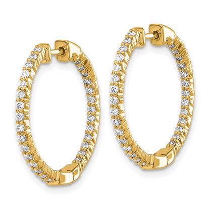 Solid 14k Yellow Gold Polished Simulated CZ In/Out Hinged Hoop Earrings