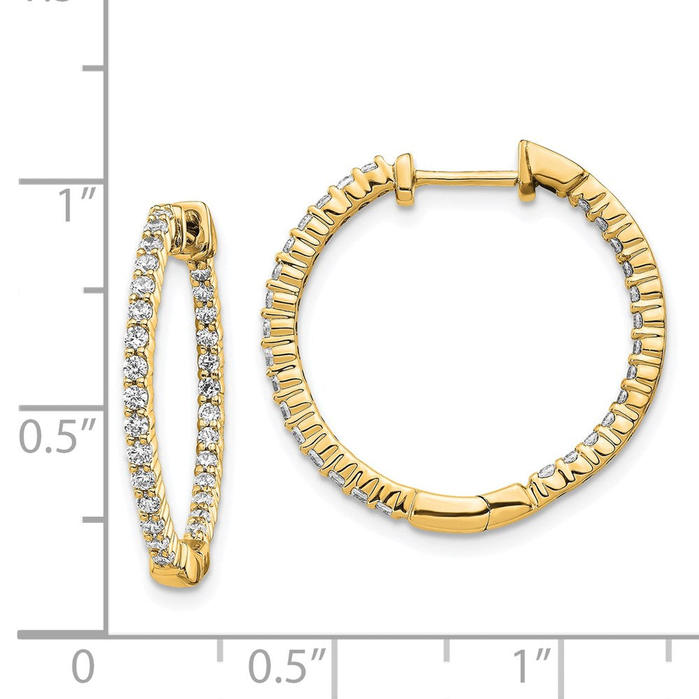 Solid 14k Yellow Gold Polished Simulated CZ In/Out Hinged Hoop Earrings