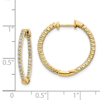 Solid 14k Yellow Gold Polished Simulated CZ In/Out Hinged Hoop Earrings