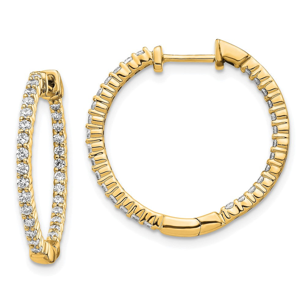 Solid 14k Yellow Gold Polished Simulated CZ In/Out Hinged Hoop Earrings