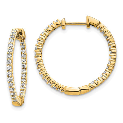 Solid 14k Yellow Gold Polished Simulated CZ In/Out Hinged Hoop Earrings