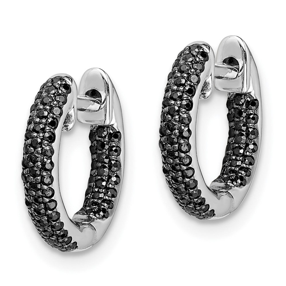 Solid 14k White Gold Simulated CZ Hinged Hoop Earrings