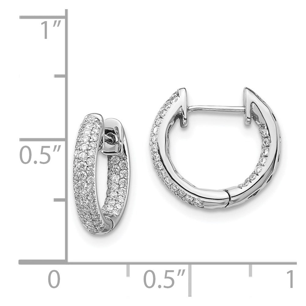 Solid 14k White Gold Simulated CZ Hinged Hoop Earrings