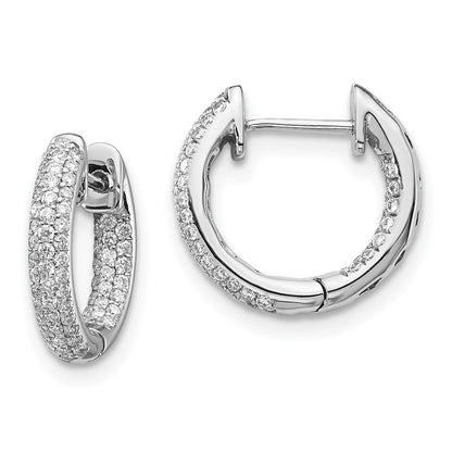 Solid 14k White Gold Simulated CZ Hinged Hoop Earrings