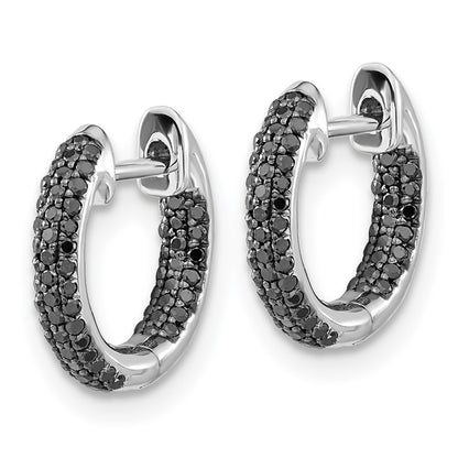 Solid 14k White Gold BlacK Simulated CZ Hinged Hoop Earrings