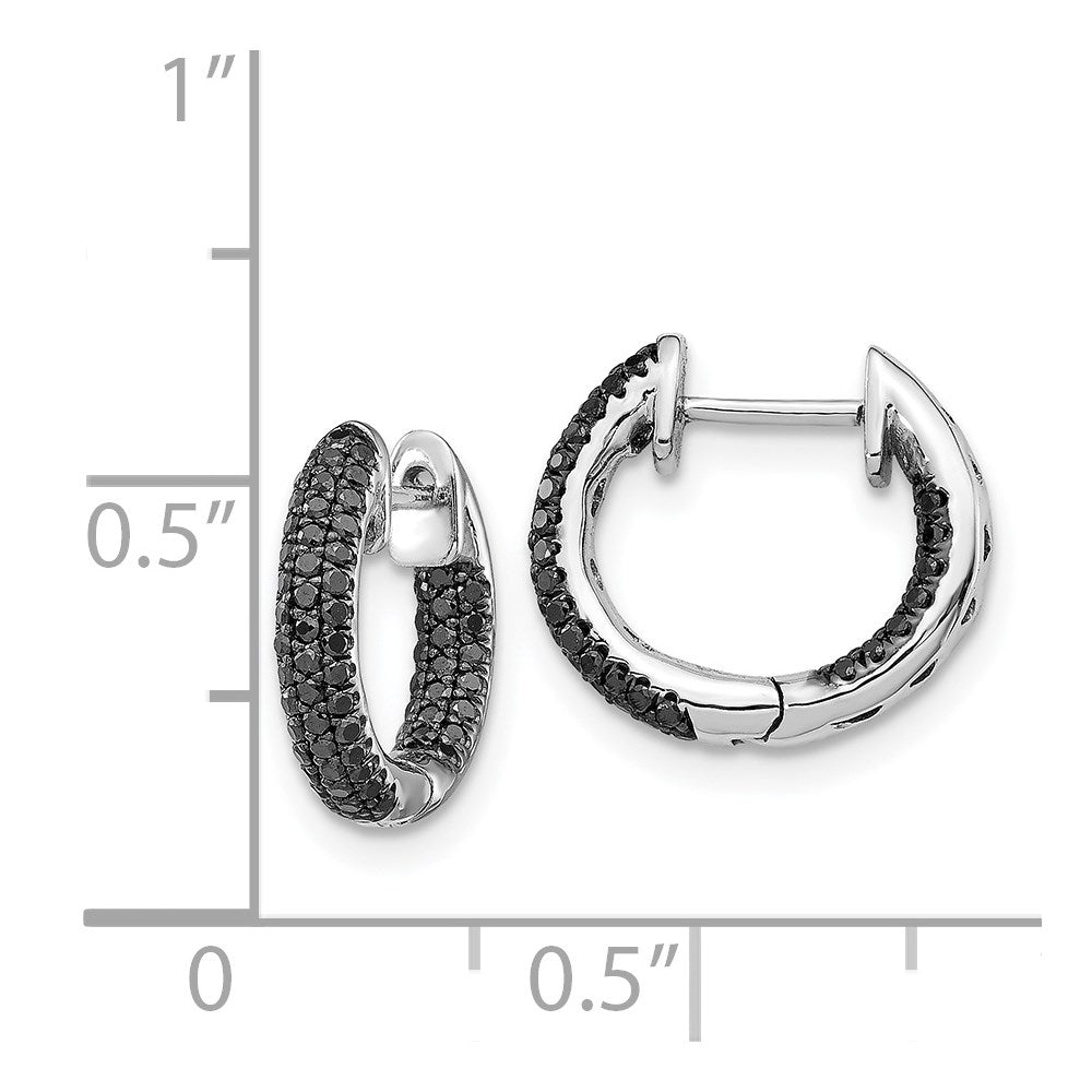 Solid 14k White Gold BlacK Simulated CZ Hinged Hoop Earrings