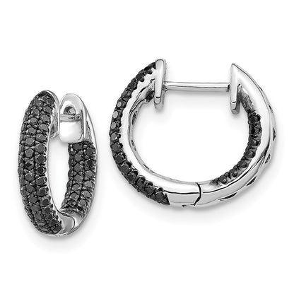 Solid 14k White Gold BlacK Simulated CZ Hinged Hoop Earrings