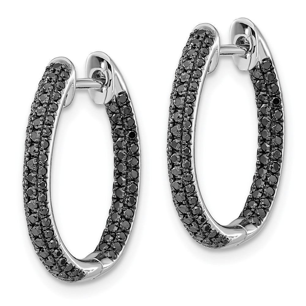 Solid 14k White Gold BlacK Simulated CZ In/Out Hoop Earrings