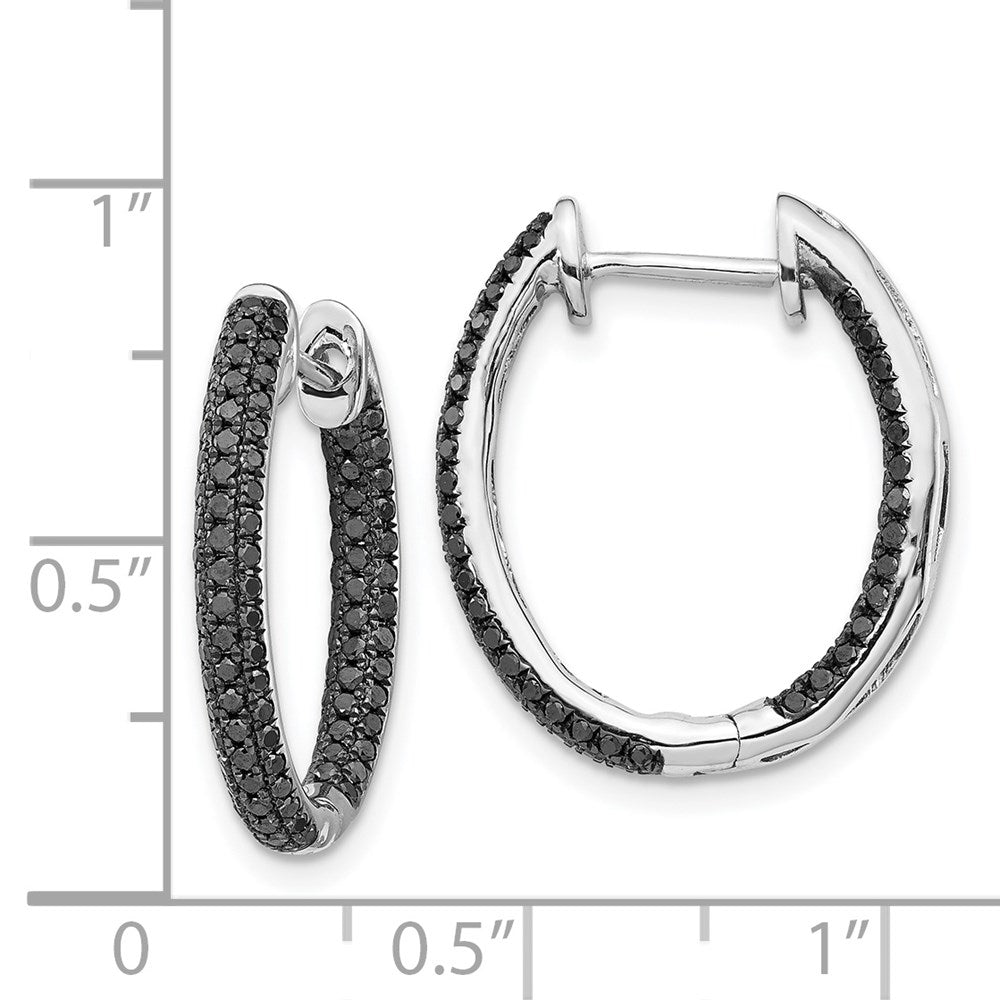 Solid 14k White Gold BlacK Simulated CZ In/Out Hoop Earrings