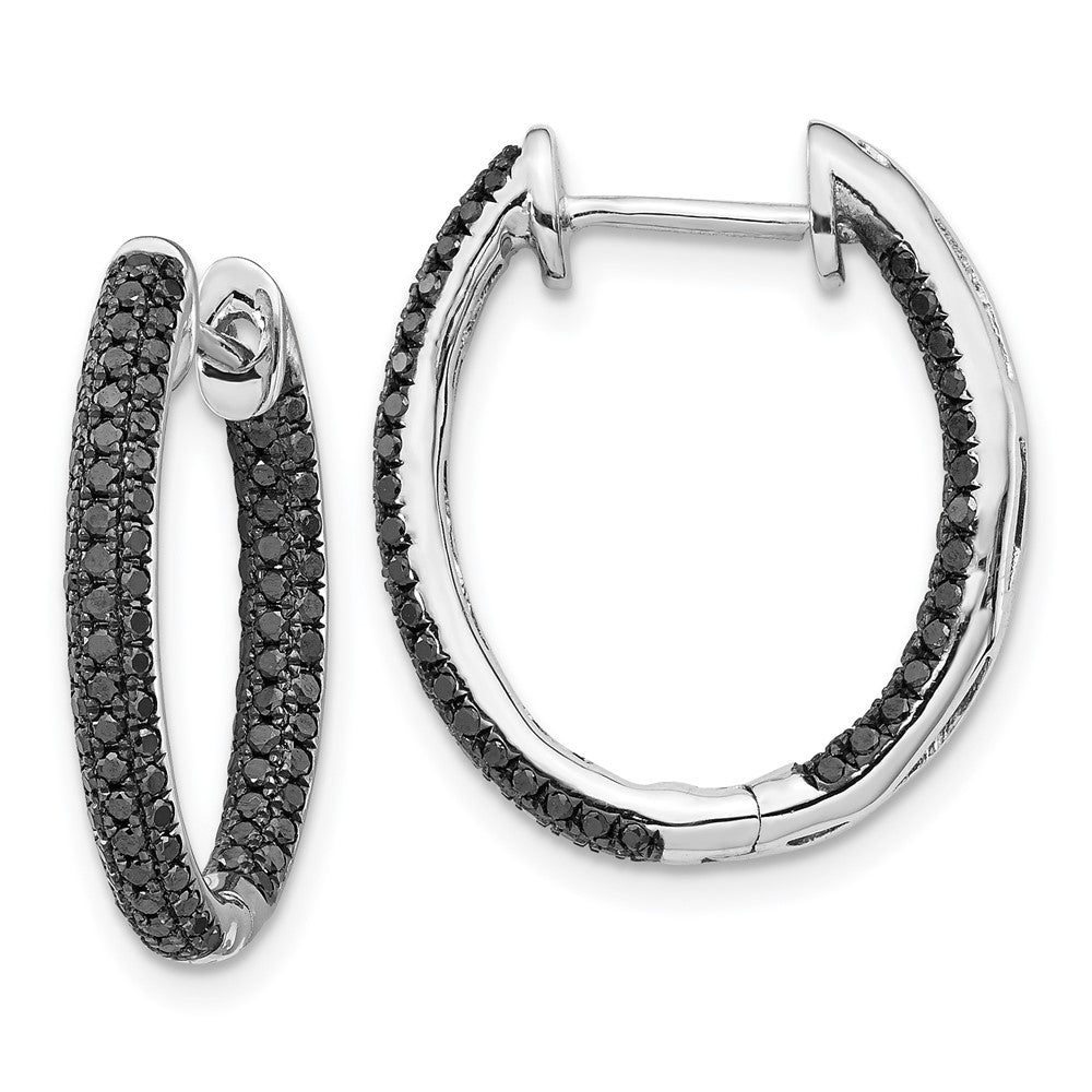 Solid 14k White Gold BlacK Simulated CZ In/Out Hoop Earrings