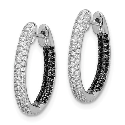 Solid 14k White Gold BlacK and Simulated CZ In/Out Hoop Earrings