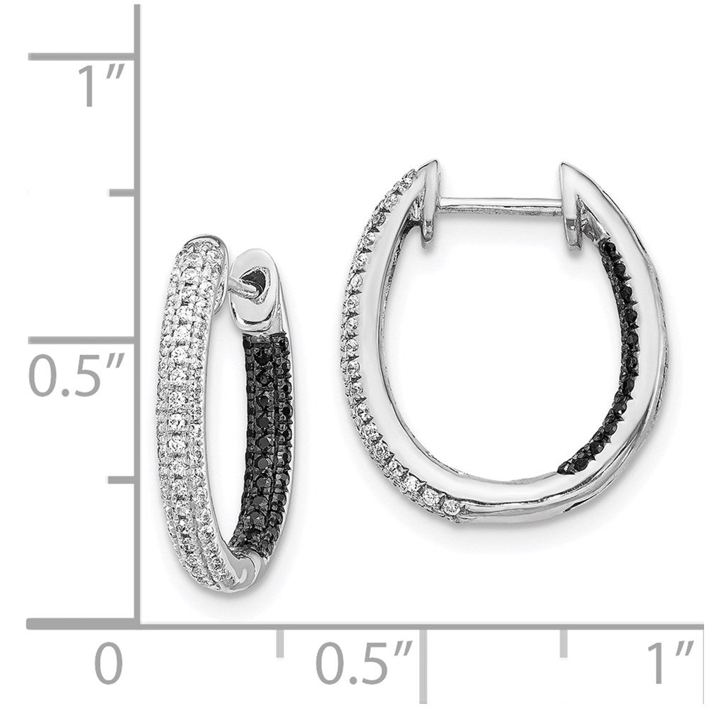 Solid 14k White Gold BlacK and Simulated CZ In/Out Hoop Earrings