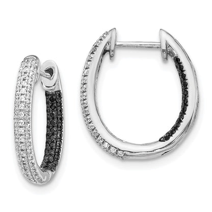Solid 14k White Gold BlacK and Simulated CZ In/Out Hoop Earrings