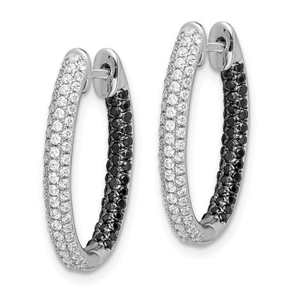 Solid 14k White Gold BlacK and Simulated CZ In/Out Hoop Earrings
